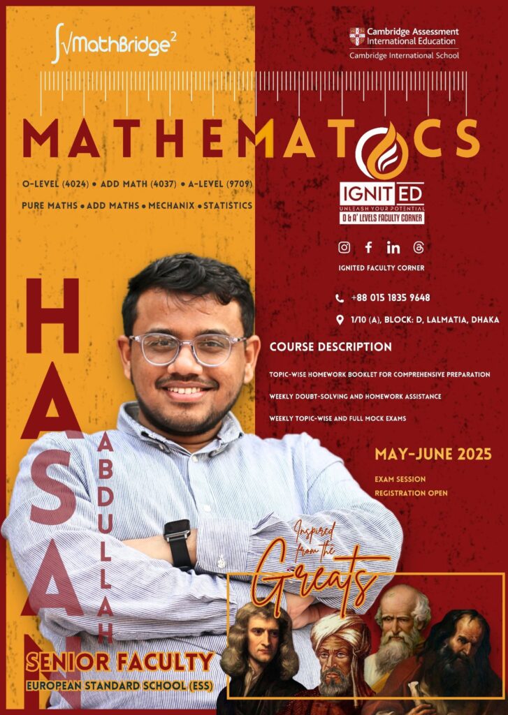 Mathematics course poster featuring Hasan Abdullah, senior Math faculty at IgnitED.