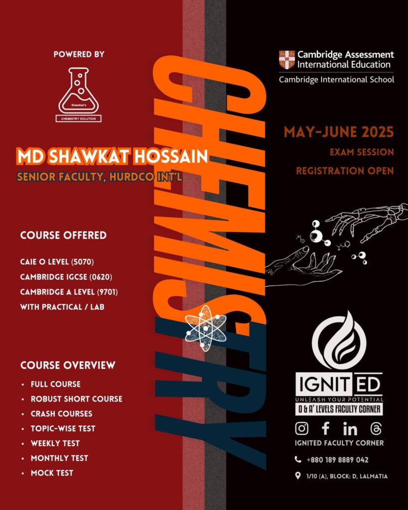 Chemistry course poster featuring Md Shawkat Hossain, senior faculty at HURDCO Int’l.